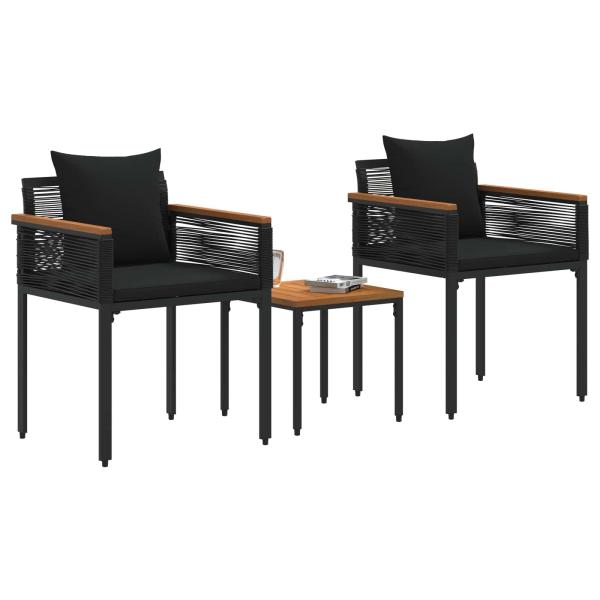ARDEBO.de - Gartenmöbel Set mit Kissen 3 pcs Schwarz PE-Rattan
