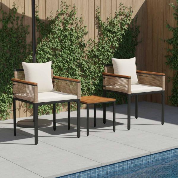 ARDEBO.de - Gartenmöbel Set mit Kissen 3 pcs Beige und Cremeweiß PE-Rattan