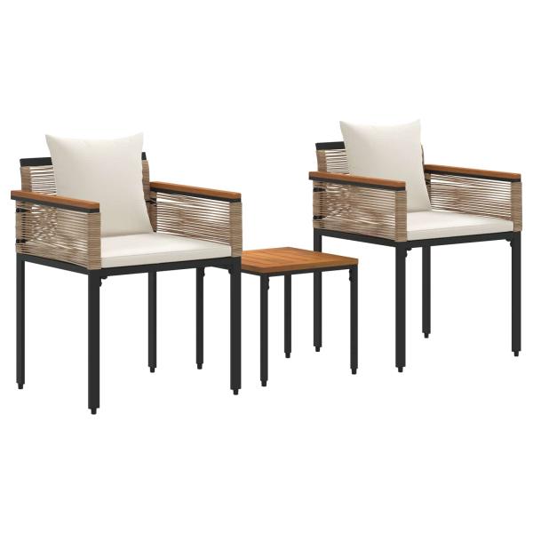 Gartenmöbel Set mit Kissen 3 pcs Beige und Cremeweiß PE-Rattan