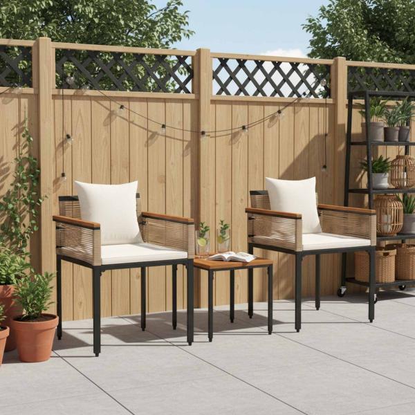 Gartenmöbel Set mit Kissen 3 pcs Beige und Cremeweiß PE-Rattan