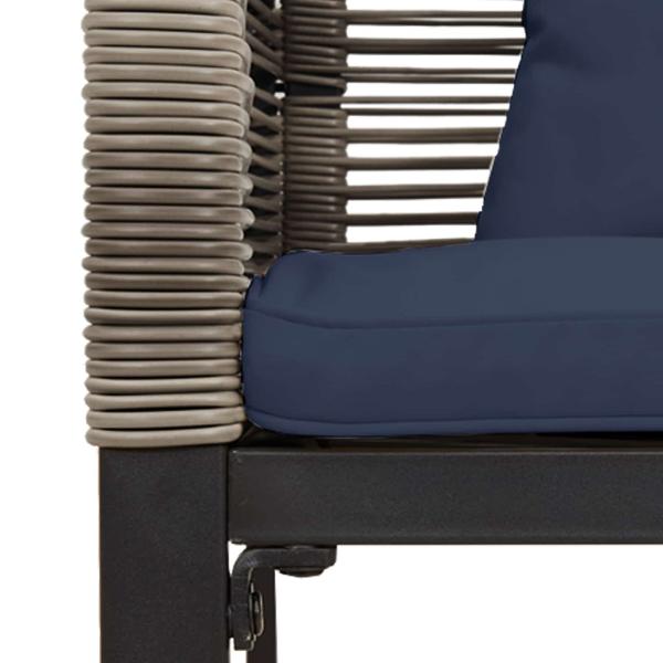 Gartenmöbel Set mit Kissen 3 pcs Grau und Marineblau PE-Rattan