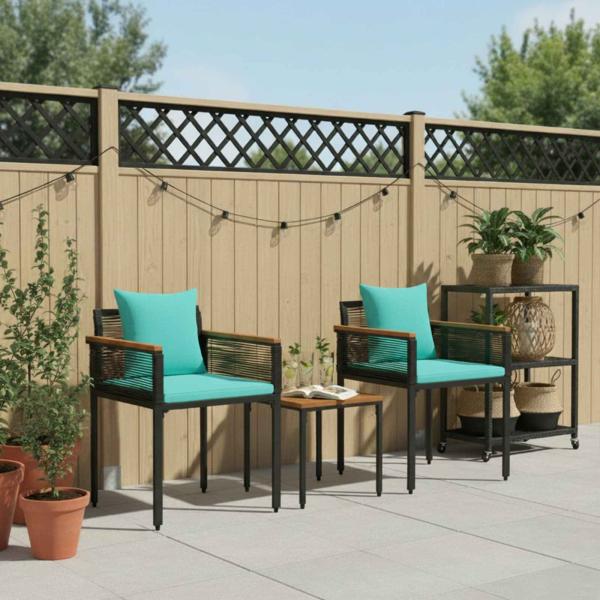 Gartenmöbel Set mit Kissen 3 pcs Schwarz und Türkis PE-Rattan