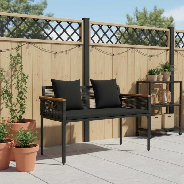Bank Outdoor mit Kissen Schwarz 117 x 54 x 74,5 cm Poly-Rattan