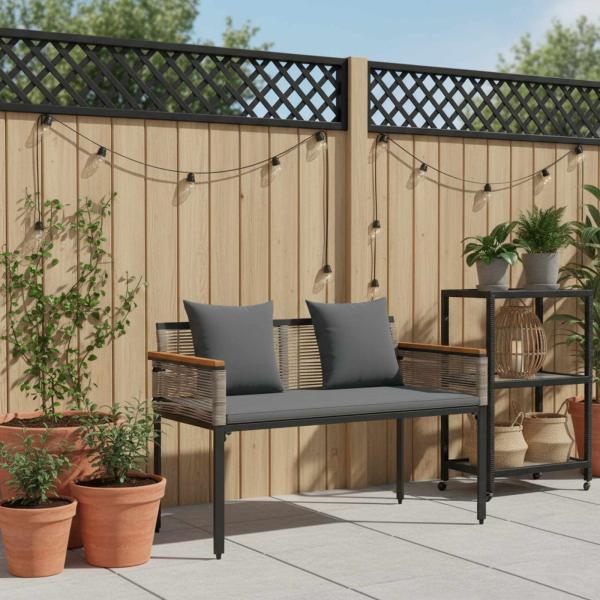 Bank Outdoor Grau und Dunkelgrau 117 x 54 x 74,5 cm Poly-Rattan