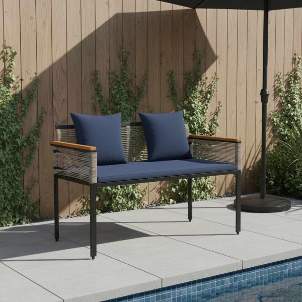 ARDEBO.de - Bank Outdoor Grau und Marineblau 117 x 54 x 74,5 cm Poly-Rattan