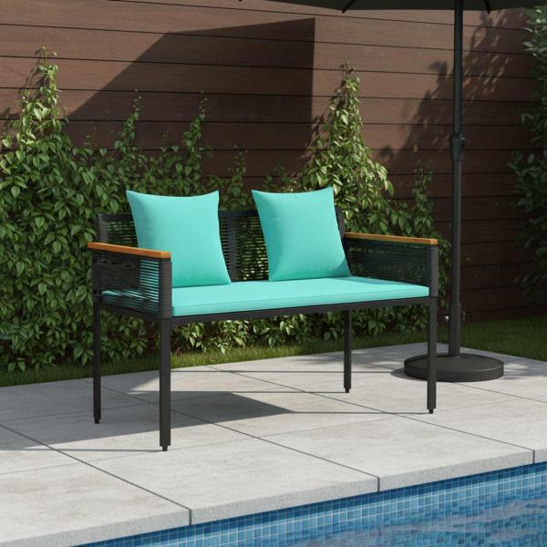 ARDEBO.de - Bank Outdoor Schwarz und Türkis 117 x 54 x 74,5 cm Poly-Rattan