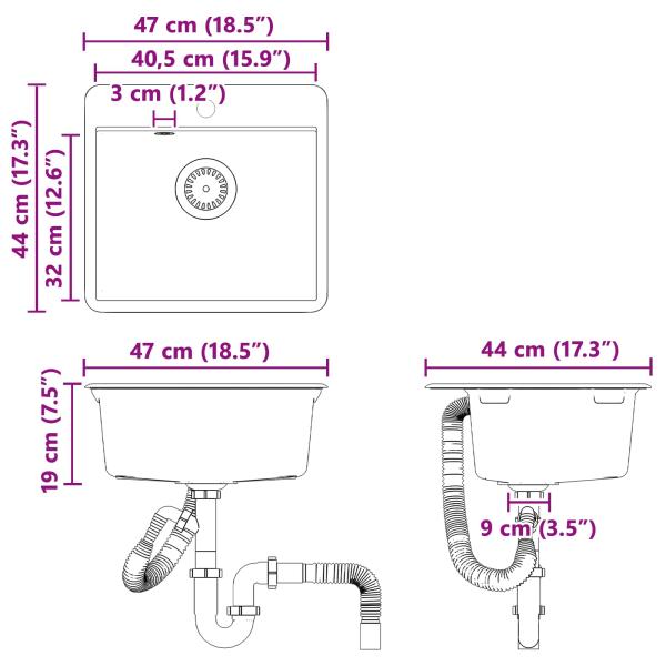 Waschbecken Schwarz 470 x 440 mm Granit