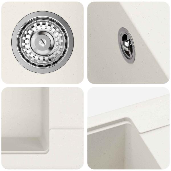 Waschbecken Weiß 560 x 460 mm 80% Quarz und 20% Harz