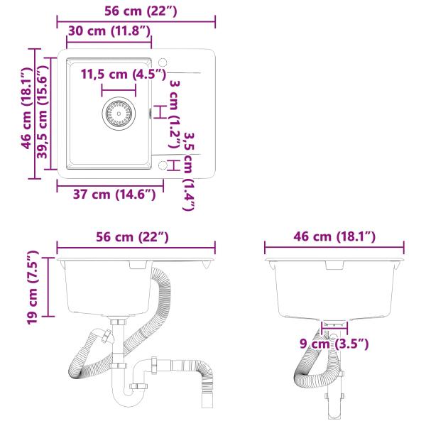 Waschbecken Weiß 560 x 460 mm 80% Quarz und 20% Harz