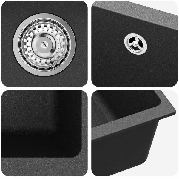 Waschbecken Schwarz 530 x 460 mm 80% Quarz und 20% Harz