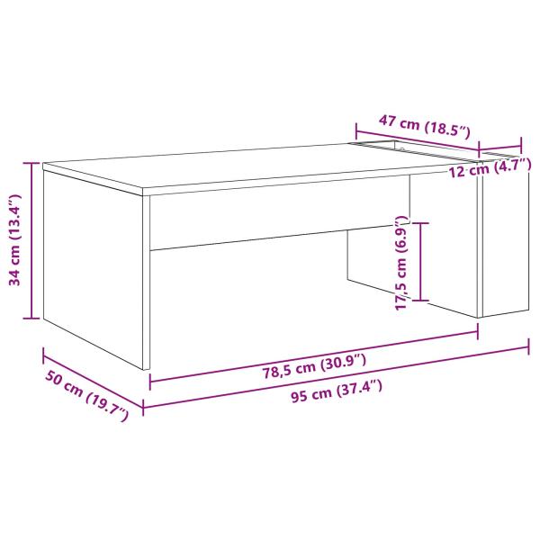 Couchtisch Schwarz Eichen-Optik 95 x 50 x 34 cm Holzwerkstoff