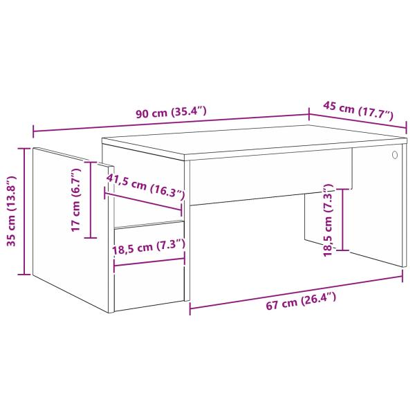 ARDEBO.de - Couchtisch Weiß 90 x 45 x 35 cm Holzwerkstoff