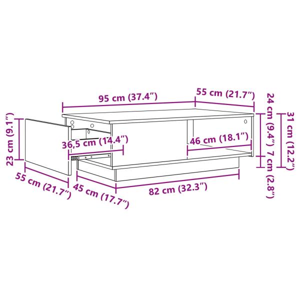 Couchtisch Artisan-Eiche 95 x 55 x 31 cm Holzwerkstoff