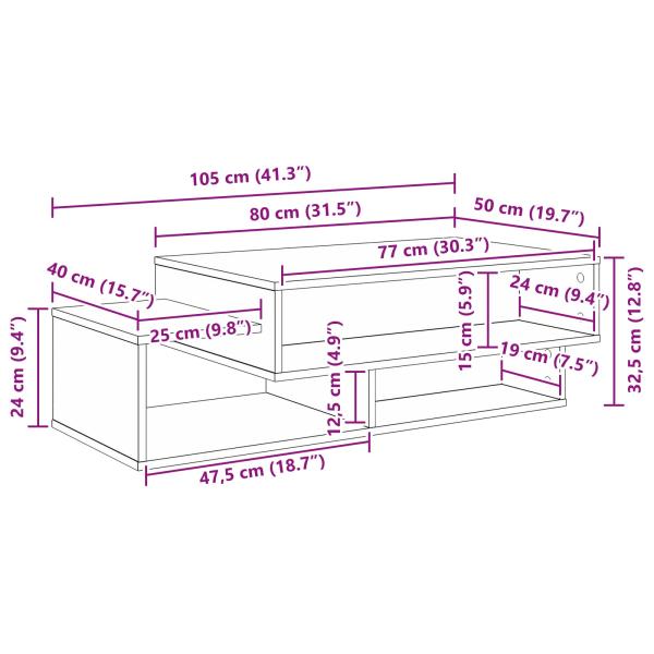 Couchtisch Graues Sonoma 105 x 50 x 32,5 cm Holzwerkstoff