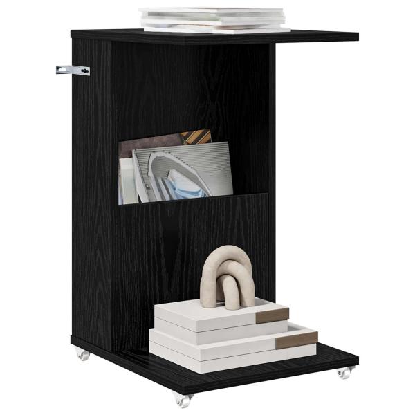 Beistelltisch Mit Rad Schwarz Eichen-Optik 40 x 35 x 60 cm