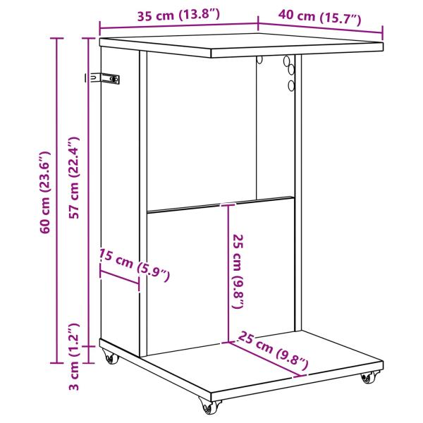 Beistelltisch Mit Rad Beton Grau 40 x 35 x 60 cm Holzwerkstoff