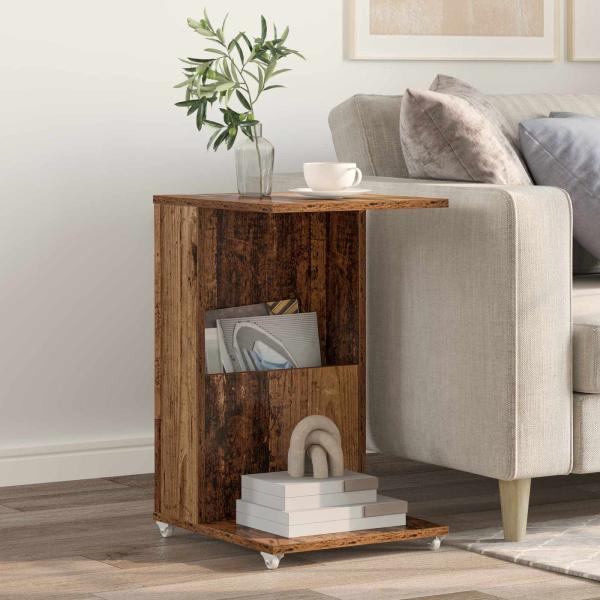 ARDEBO.de - Beistelltisch Mit Rad Altholz 40 x 35 x 60 cm Holzwerkstoff