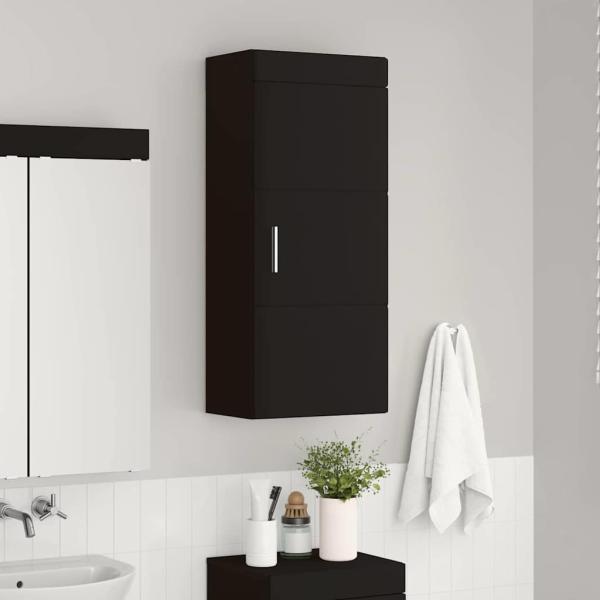 Badezimmer-Wandschrank mit Tür TULUM Schwarz 37 x 24,5 x 86 cm