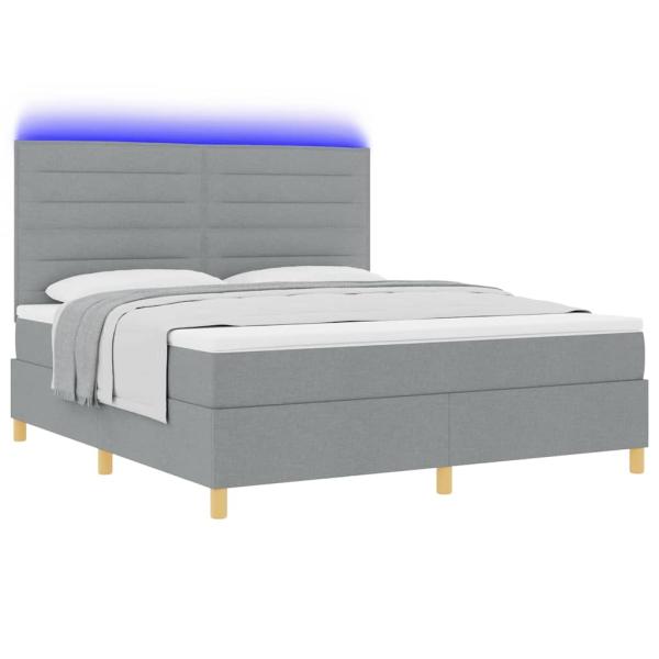 LED Boxspringbett mit Matratze Hellgrau 180 x 200 cm Stoff
