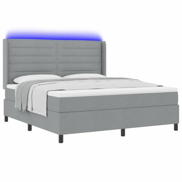 LED Boxspringbett mit Matratze Hellgrau 180 x 200 cm Stoff