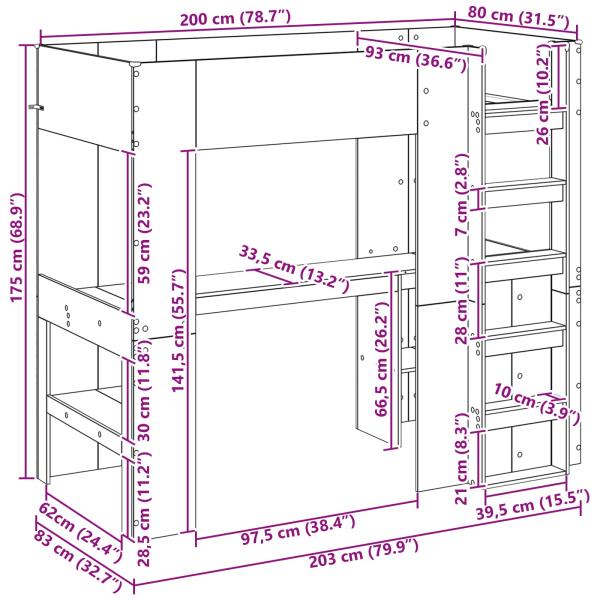 Etagenbettgestell mit Schreibtisch mit Speicher Holzwerkstoff