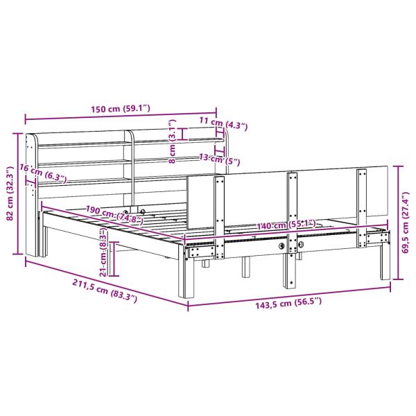 Bettrahmen mit Kopfteil 2 pcs Wachsbraun Massivholz Kiefer