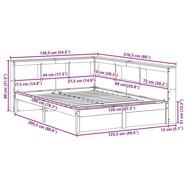 Bücherregal-Bett mit Kopfteil 2 pcs Wachsbraun 200 x 120 cm