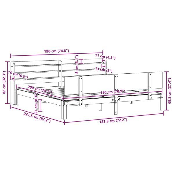 Bettrahmen mit Kopfteil 2 pcs Wachsbraun Massivholz Kiefer