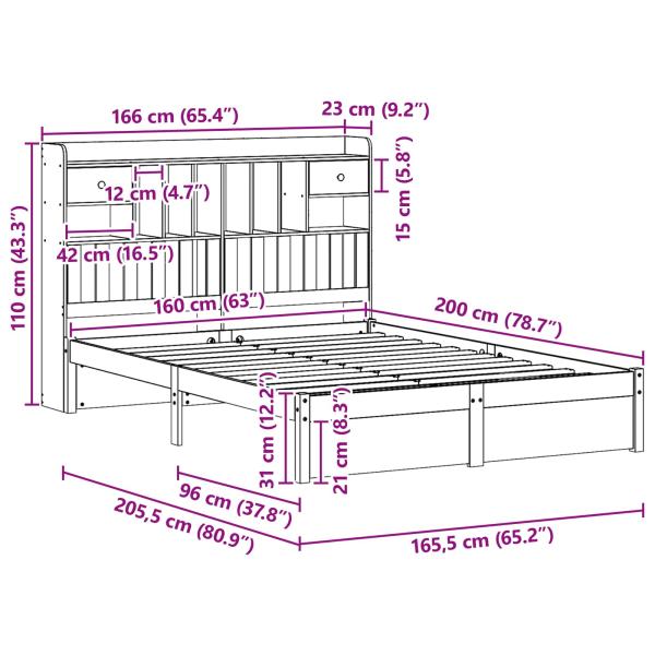 Bücherregal Bettgestell 2 pcs Wachsbraun 200 x 160 cm