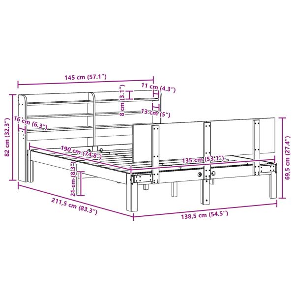 Bettrahmen mit Kopfteil 2 pcs Wachsbraun Massivholz Kiefer