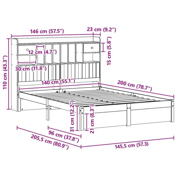 Bücherregal Bettgestell 2 pcs Wachsbraun 200 x 140 cm