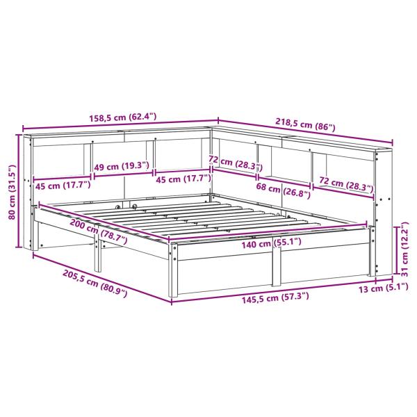 Bücherregal-Bett mit Kopfteil 2 pcs Wachsbraun 200 x 140 cm