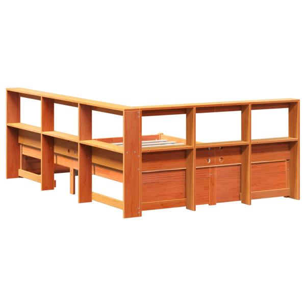 Bücherregal-Bett mit Kopfteil 2 pcs Wachsbraun 200 x 140 cm