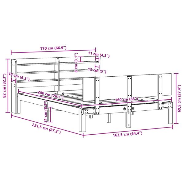 Bettrahmen mit Kopfteil 2 pcs Wachsbraun Massivholz Kiefer