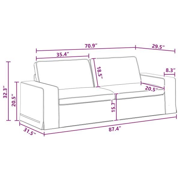 Sofa Dunkelgrau 222 x 80 x 82 cm Metall