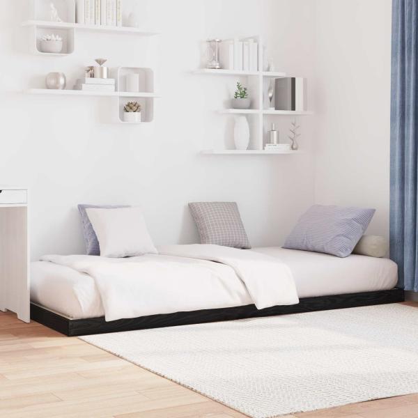 Bodenbettrahmen Schwarz Eichen-Optik 90 x 200 cm Holzwerkstoff