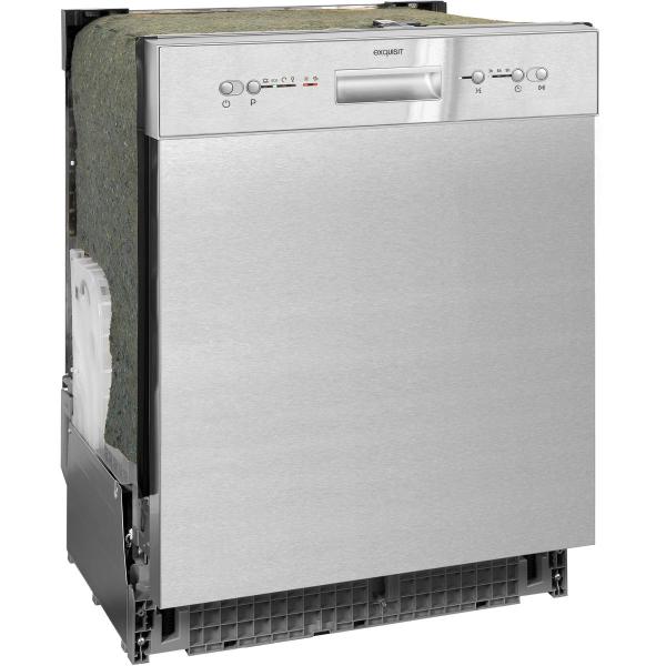 Exquisit EGSP6112-EF-030E Teilintegrierter Geschirrspüler, 60 cm breit, 12 Maßgedecke, 4 Programme, Wasserenthärter, Edelstahl