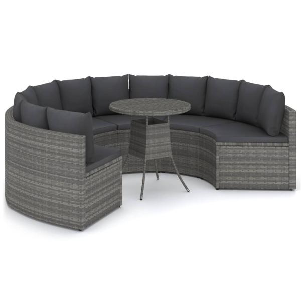7-tlg. Garten-Sofagarnitur mit Auflagen Poly Rattan Grau