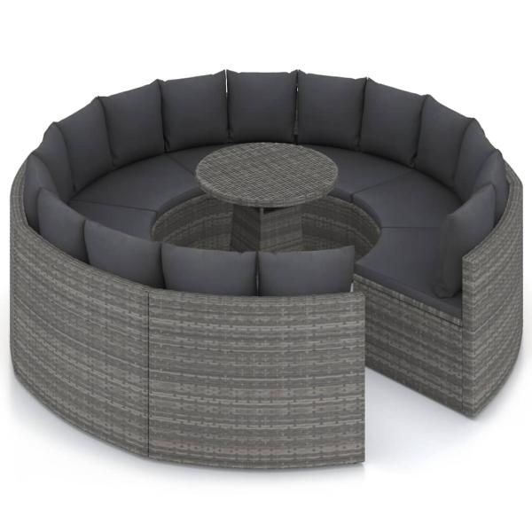 9-tlg. Garten-Sofagarnitur mit Auflagen Poly Rattan Grau