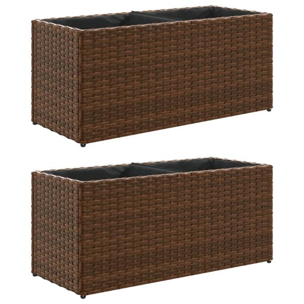 Pflanzkübel mit 2 Töpfen 2 Stk. Braun 72x30x32 cm Poly Rattan