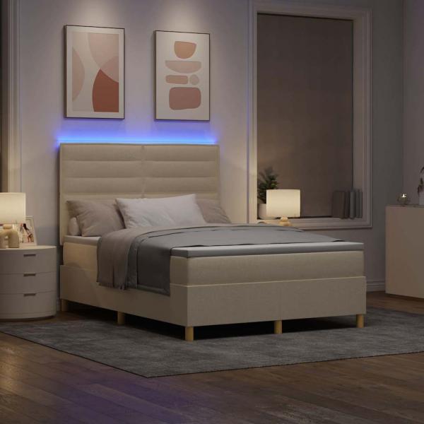 LED Boxspringbett mit Matratze Creme 160 x 200 cm Stoff