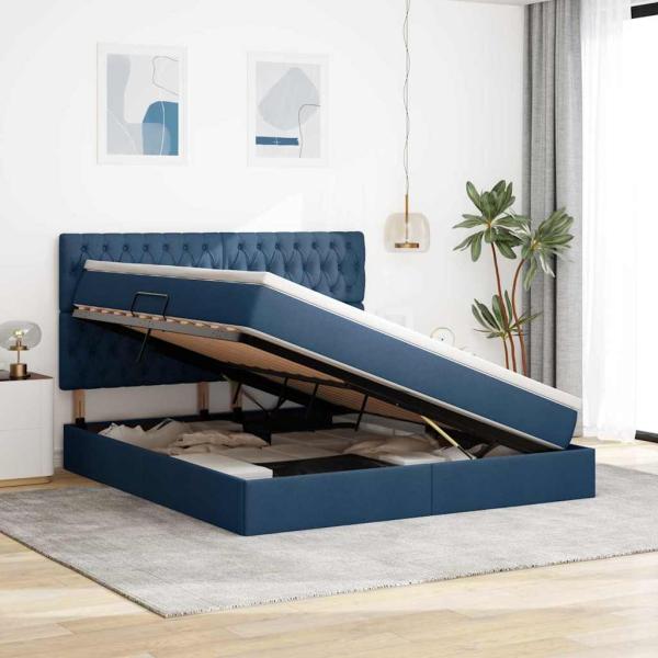 Aufbewahrungsbett mit Matratze Blau 180 x 200 cm Polyester