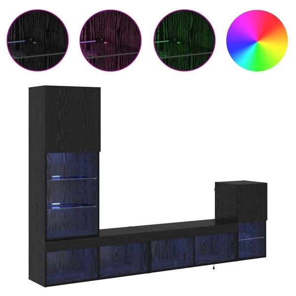 TV-Wandgeräte Wandmontiert Schwarz Eichen-Optik Holzwerkstoff