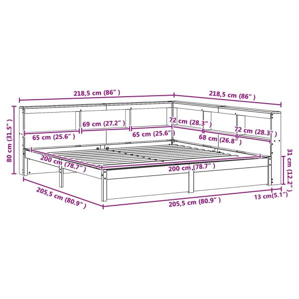 Bücherregal-Bett mit Kopfteil 2 pcs Wachsbraun 200 x 200 cm