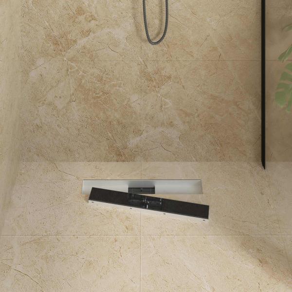 Duschabfluss mit Glasabdeckung Schwarz 50 cm Edelstahl 304