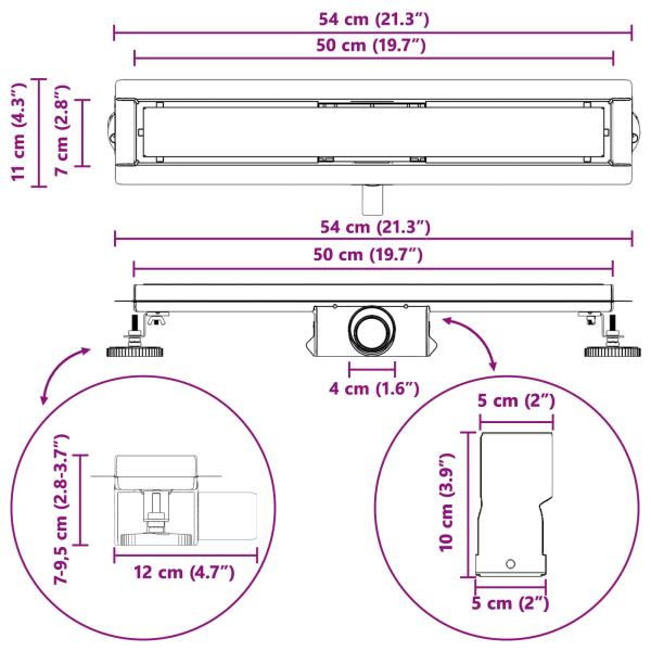 Duschabfluss mit Glasabdeckung Schwarz 50 cm Edelstahl 304