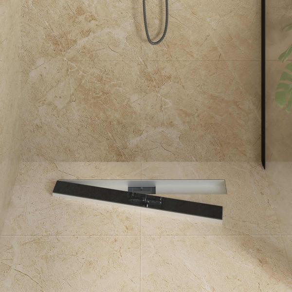 Duschabfluss mit Glasabdeckung Schwarz 80 cm Edelstahl 304