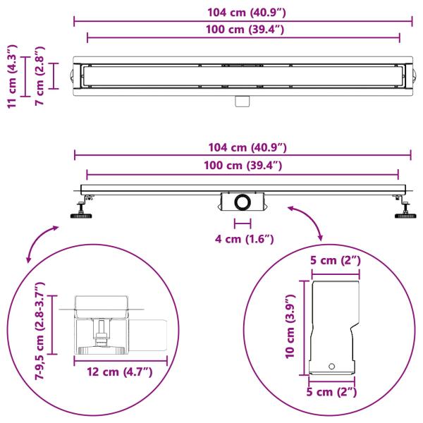 Duschabfluss mit Glasabdeckung Schwarz 100 cm Edelstahl 304