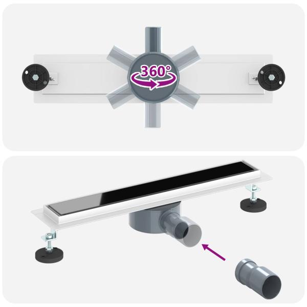 Duschabfluss mit Glashülle und 360° Siphon Schwarz 50 cm