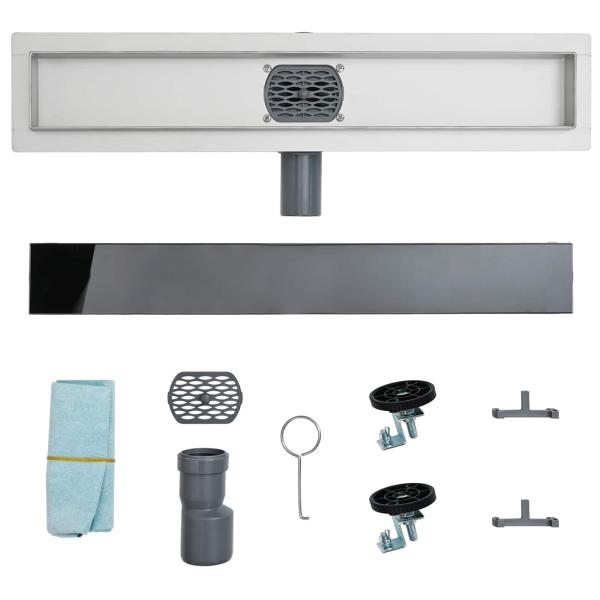 Duschabfluss mit Glashülle und 360° Siphon Schwarz 50 cm